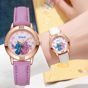 แฟชั่นการ์ตูนรูปแบบ Stitch นาฬิกาเด็กสายหนังนาฬิกาเด็ก Rhinestone Dial reloj stich ประณีตของขวัญ