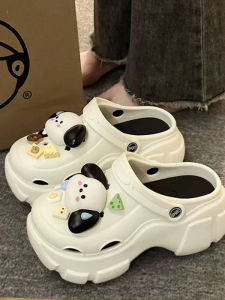 รองเท้าแตะพื้นหนาสำหรับใส่ไปชายหาดในช่วงฤดูร้อนปี 2024 รองเท้าแตะแบบสวมสบายสำหรับกลางแจ้งที่มีลวดลายสัตว์น่ารักและกันลื่น