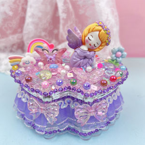 Childrens DIY Sweet Heart Jewelry Box Material Kit Creative Cartoon Doll Storage Box Cream Glue Handmade Toy Heart Shaped