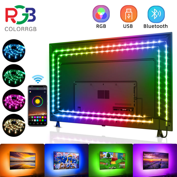 ColorRGB 5050 Dây Đèn LED Ánh Sáng USB 5V Ruy Băng Linh Hoạt Bluetooth Ứng Dụng Điều Khiển Đèn Nền TV Với 16 Triệu Màu Chip SMD5050