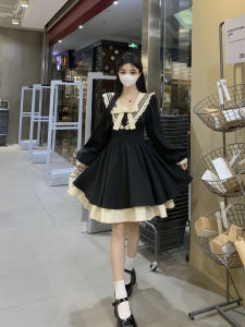 Preppy Style Black Navy Collar Long Sleeve Dress Womens Fall and Winter Plus Size Plus Size Ladies Roge Young Adult Lolita Princess Dress