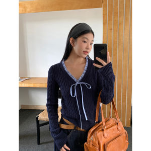 White Knitted Sweater Womens Lazy Style Spring Fashion 2026 New Arrival Comfortable High-End Feeling V-Neck Long Sleeve Top