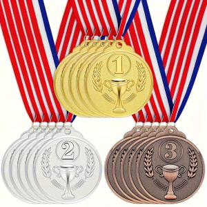 Metal Gold Silver Bronze Medals with Ribbon 1st 2nd 3rd Trophy Laurel Award Medals for Sports Competition School