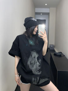 Oversize Cotton Street Style T-Shirt Womens Loose Short Sleeve Print Graphic Couples Summer Casual Chic American Sketch Portrait