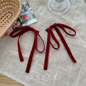 Chinese Style Ornaments Wine Red Velvet Ribbon Bowknot a Pair of Hairclips Headdress for Han Chinese Clothing Sweet All-Match Side Clip Hairpin