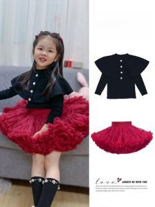 Girls Spring Autumn Cotton Blend Tutu Skirt Set New Years Outfit Cute Rabbit Design Half-length Princess Style Dress