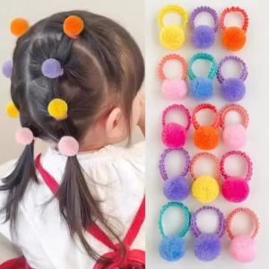 20pcs Girls Colorful Plush Ball Elastic Hair Bands Kids Hair Ropes Ties Ponytail Rubber Bands Headwear Hair Accessories Gift
