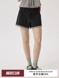 Omont Low Waist Ruffle Shorts Casual Straight Leg Pants Summer New Style Slimming Effect Princess Style Sweet Polyester Blend