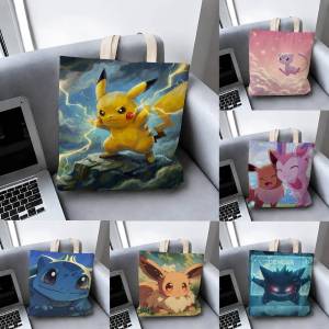 Bandai | Pokemon Champion Team Storage Bags Tote Bag Travel Summer Beach Shoulder Bag Reusable Grocery Shopping Bag Anime Artwork