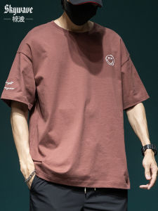 เสื้อยืดแขนสั้นผู้ชายลายเสื้อผ้าฝ้ายทรงหลวมพิมพ์ลายยิ้มฤดูร้อนใหม่ เสื้อยืดคอกลมแขนสั้นผ้าฝ้ายแท้ลำลองสำหรับผู้ใหญ่