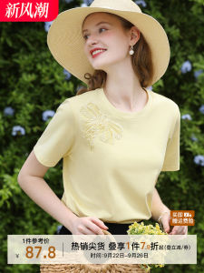 Cool Feeling Cotton Short Sleeve T-Shirt Womens Embroidered Butterfly Knot Top Summer New Style Comfortable Breathable Sweat Absorbent