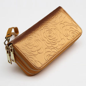 Long Wallet Womens Handheld Double Zipper Multi-layer Card Position High Aesthetic Mobile Phone Bag Lucky Gold Color Gift for Mom