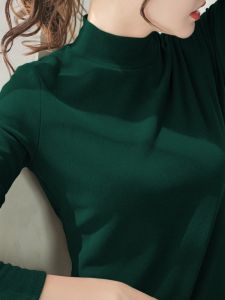 Half Turtleneck Bottoming Shirt Womens Autumn and Winter Dralon Double-Sided Pure Color Warm Keeping Half Collar T-Shirt New Arrival Inner Wear Blouse