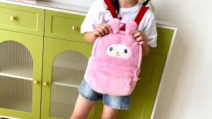 Tas Ransel  Sekolah Anak Bulu Model Sanrio Kawai Kuromi Cinnamoroll Melody Hello Kitty Korean Style