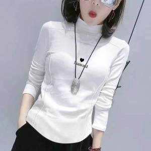 Slim Fit Half-high Collar Pure Cotton Irregular Womens T-shirt