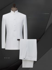 Black Stand Collar Cheongsam Wedding Dress for Men Youth Set Republic of China Style Performance Outfit Chinese Traditional Costume