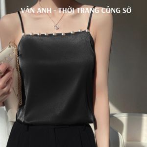 Áo hai dây nữ đính ngọc trai xinh xắn mặc trong blazer/vest chất lụa satin mịn mát - AO0025