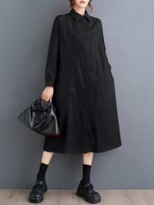 Fashionable Korean Style Shirt Dress Slimming Loose Large Size Womens Clothing Summer 2025 A-Line Long Dress Single Button