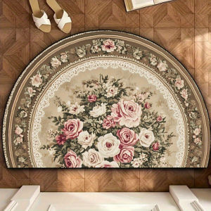 VIKAMA Vintage Floral Half Round Rug Soft Non-Slip Area Rug for Bedroom Romantic Rose Accent Rug Entryway & Living Room Decor