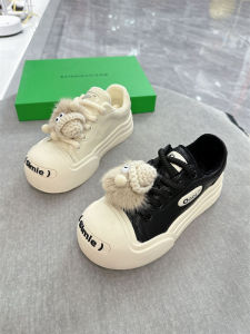 Giày Đế Bằng Da Thật Mở Miệng Cười Baishiman Giày Nữ Giày Trắng Lót Lông Dễ Thương Mũi Rộng Giày Thường Ngày Cổ Thấp Bánh Mì Đế Dày