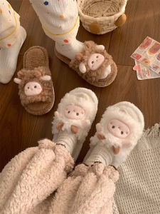 Cute Soft Plush Wool Cotton Slippers Home Bedroom Anti-Slip Warmth Moon Baby Fur Slippers Flat Style Comfortable Cotton Slippers