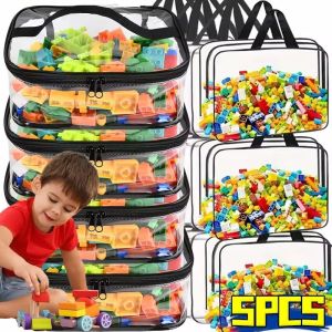 5Pcs Reusable Clear PVC Toy Storage Bag Cosmetic Bags with Zipper for Building Blocks Puzzle Portable Travel Waterproof Organizer