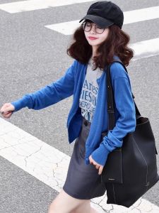 HUOLISI | Blue Round Neck Slimming Lightweight Spring Knit Cardigan