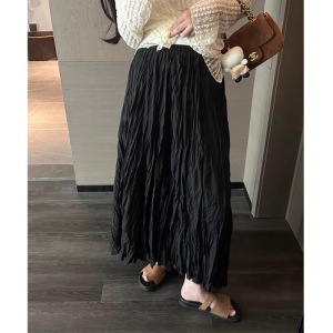 Retro Folded High Waist A-Line Mini Skirt Women Early Autumn New Style Slimming Not Obvious Design Sense Niche Half-length Skirts