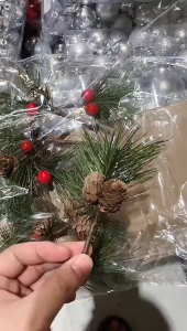 3Pcs Artificial Berry Pine Cone With Holly Branches For Holiday Decor Flower Christmas Branch