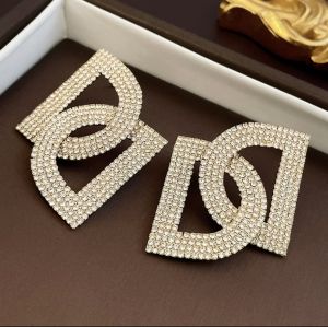 Fashionable D Letter Diamond Embedded Earrings Womens Luxury Sensation Versatile Light Luxury Ear Studs Cross-Border Jewelry