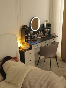Compact Bedroom Vanity and Nightstand Combo Modern Minimalist