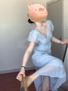 CHANGTONG | French Gentle Style Waist-Cinching Dress Super Beautiful Fairy Blue First Love Long Dress This Years Popular New Style Dress