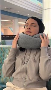 Genuine Travel Pillow 100% Pure Memory Foam Neck Pillow for Airplanes Comfortable Breathable Cover 360° Support Stowable Pillows for Sleeping Car Airport Travel Essentials Grey