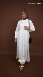 NMR Gamis Cerruty Babydoll Bordir Kombinasi Mango Vol 3404