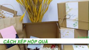 Hộp quà tặng chúc mừng ngày Phụ nữ Việt Nam 20/10 (8.1) tặng người yêu thương giấy kraft kèm thiệp và rơm lót. Nhận thiết kế.