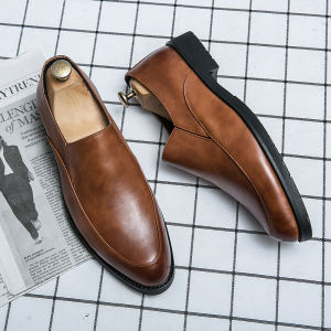 Mens Slip-on Leather Shoes K-style British Trend Inner Height Increasing Casual Shoes Fashion Doug Shoes Bean Bag Hair Stylist Mens Shoes
