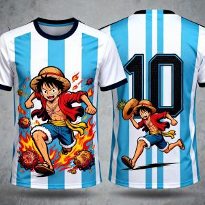Bandai | Summer 2026 One Piece Luffy "Argentina No. 10" Football Co-themed 3D Printed Breathable Quick Dry T-shirt Adult Parent-child Top