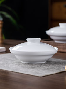 จีนอิงเจียดองค์ดำหิมะสีล่างความร้อนสูงจานทรงลึกพร้อมฝาปิดสำหรับใช้ในบ้านจานเซรามิกสีขาวบริสุทธิ์ ชุดจาน