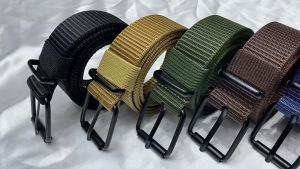 New Mens Outdoor Weave Canvas Belt Practical Versatile Sports Belt Pin Buckle Tactical Belt Tali Pinggang Lelaki