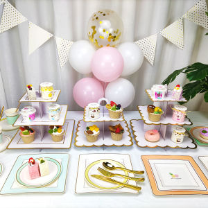 Disposable Dessert Table Cake Stand Paper Pallet Plate White Three Or Two Layers Paper Birthday Party Wedding Party Arrangement