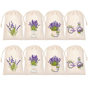 6/8/10pcs Lavender Linen Gift Bags Jewelry Drawstring Storage Bags Gift Packaging Bags Wedding Party Supplies