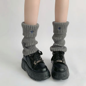 Gray Mid-Calf Knitted Socks with Embroidered Bee Design for Women Summer Thin JK Study Room Leggings Cotton Blend All Season