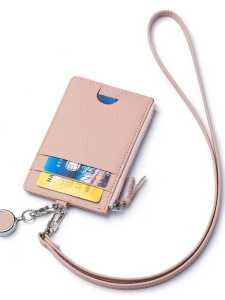 Genuine Leather ID Card Holder Wallet Multi-Function Lanyard Zipper Closure Womens Style Korean Soft Leather Pouch Crossbody