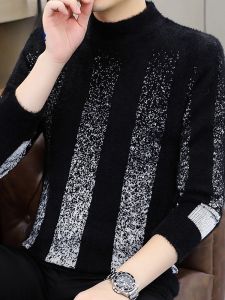 ROMON | Lormen Mens Winter Thickened Woolen Sweater Half High Collar Knitted Mink Velvet Warm Inner Wear Fashion Casual Top