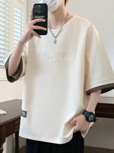 TUCANO Large Size Ice Silk Loose Short Sleeve Mens T-shirt Youth Summer Fashion Casual round Neck Letter Print Top
