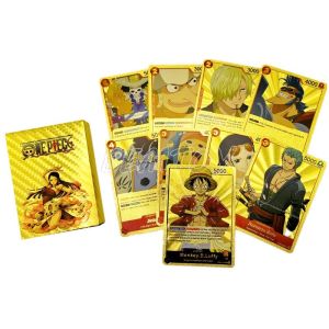55Pcs/Box English Metal One Piece Gold Cards Anime Luffy Nami Robin Zoro Pattern Game Card Toys Collections