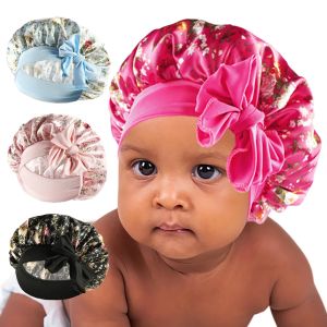 New Kids Unicorn Satin Bonnet Wide Elastic Band Ribbon Sleeping Cap Curly Natural Hair Child Night Caps Shower Cap Headscarf