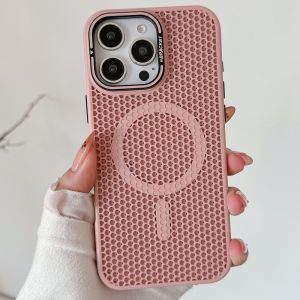 New For Magsafe Wireless Charging Mesh Grid Cooling Phone Case For iPhone 16 15 14 Plus 13 12 Pro Max Alloy Lens Bracket Cover