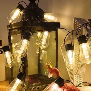 ไฟ LED พลังงานแสงอาทิตย์พร้อมรีโมทควบคุม กันน้ำกลางแจ้ง ของตกแต่งเทศกาลคริสต์มาส ไฟสำหรับตั้งแคมป์ ไฟตกแต่งสวนและลานบ้านที่อบอุ่น