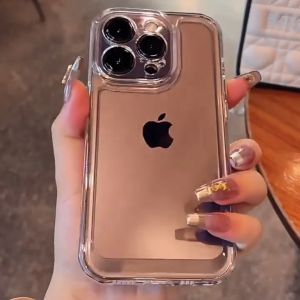 Luxury Shockproof Clear Hard Phone Case For iPhone 11 13 12 14 15 16 17 Pro Max XR X 8+ 7 Plus X XS Max 17Air SE 2020 Thick Silicone Space Casing Camera Lens Protective Back Cover